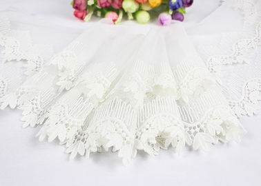 Off White Cotton Embroidered Lace Trim For Sewing Clothes / DIY Wedding Dress Decoration