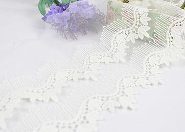 Off White Cotton Embroidered Lace Trim For Sewing Clothes / DIY Wedding Dress Decoration