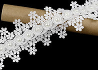 3D Flower French Venice Guipure Lace Trim With Pearl Bead For Bridal Wedding Dress