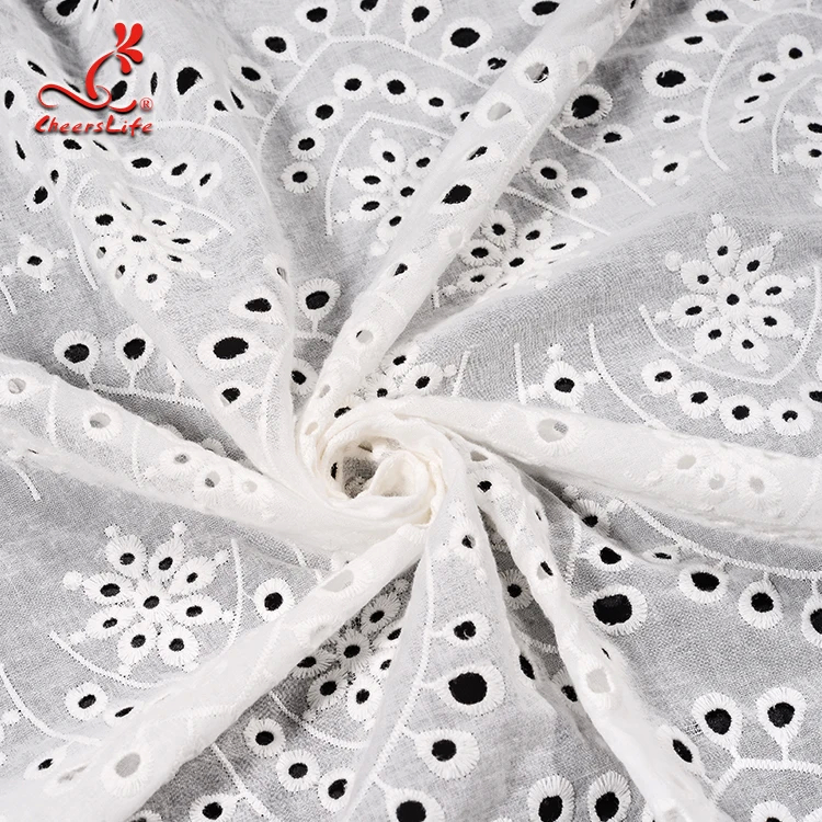 120Cm White Cotton Eyelet Chicken Voile Embroidery Lace Eyelet Fabrics