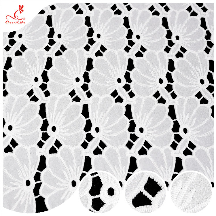 Collection Polyester Charming lace Holes Florals Embroidery Guipure Lace Fabric